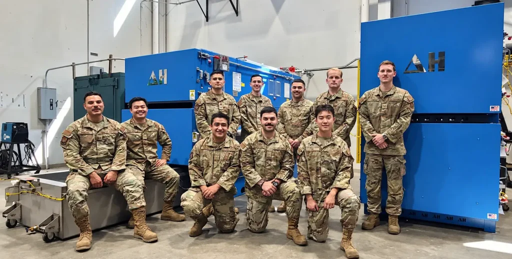 U.S. Air Force airmen with DELTA H dual-chamber aerospace heat-treating furnaces delivered under Air Force contract